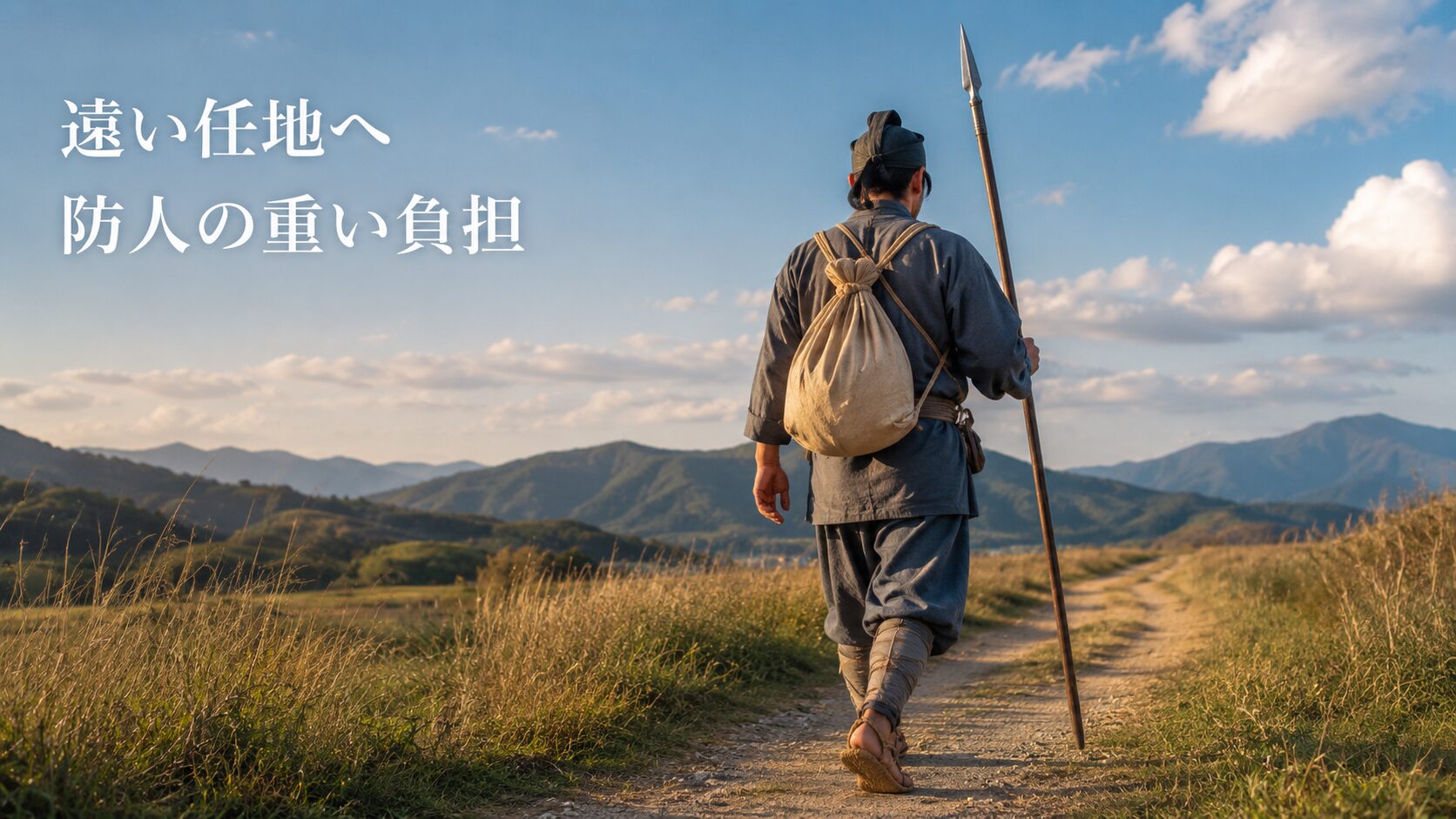 任地へ向かう防人の負担を表す創作イメージ